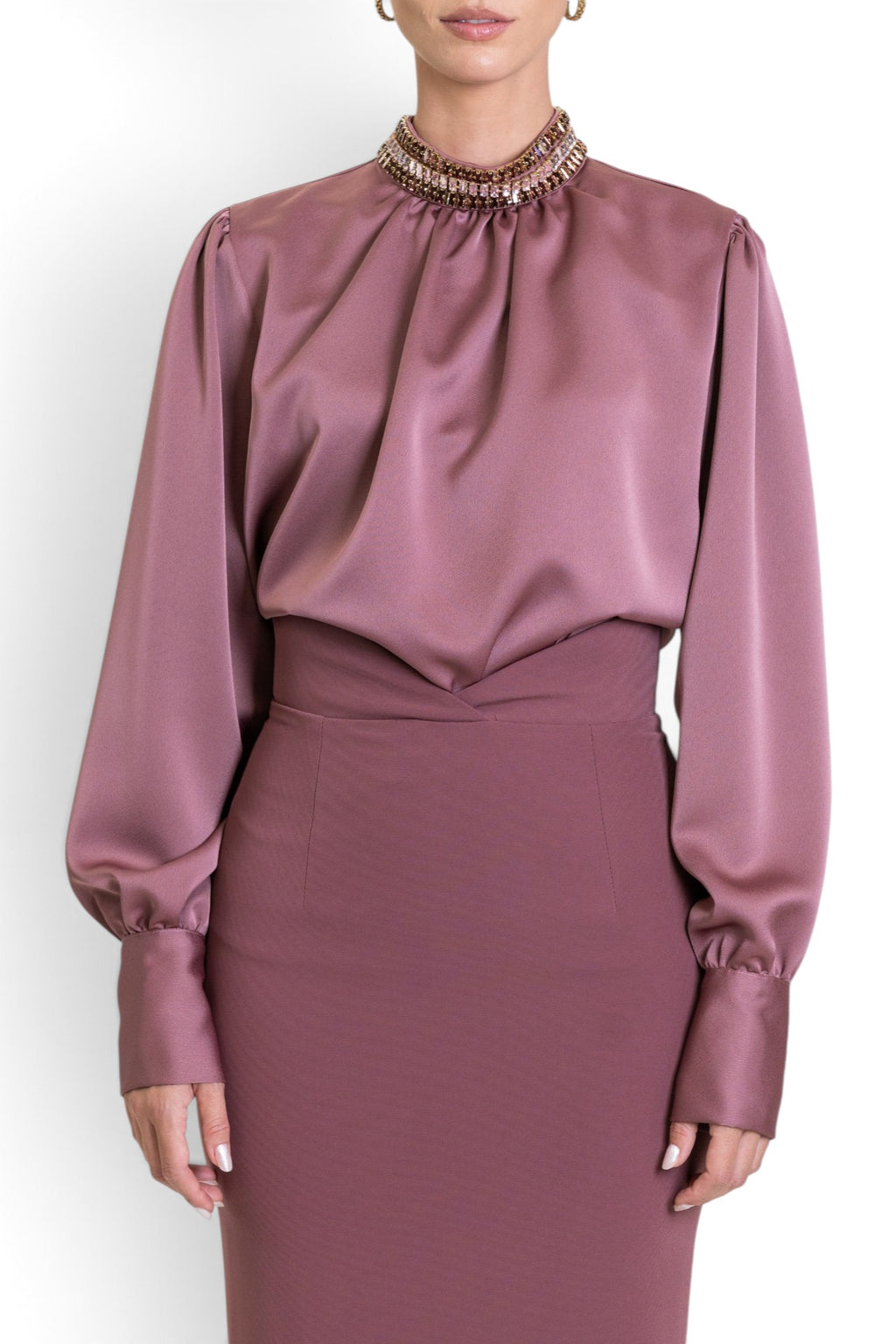 BLUSA IN RASO CON APPLICAZIONI JEWEL