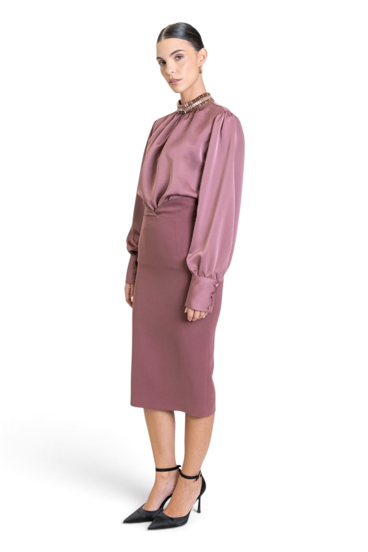 BLUSA IN RASO CON APPLICAZIONI JEWEL